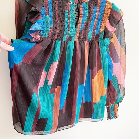 Willa Story Multi Color Ruffle Smocked Cates Blouse - Picture 3 of 7